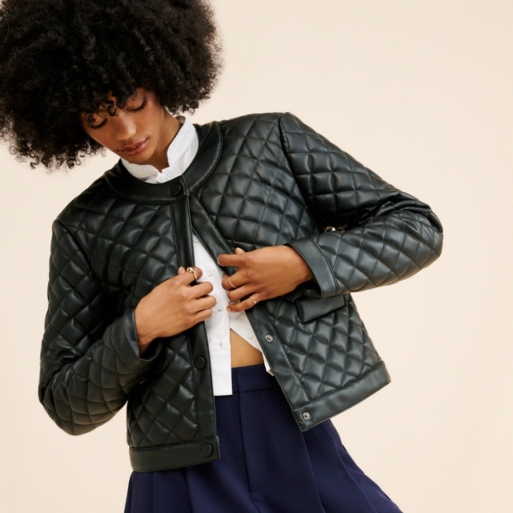 Steve Madden Martine Vegan Leather Jacket Quilted‎ Black